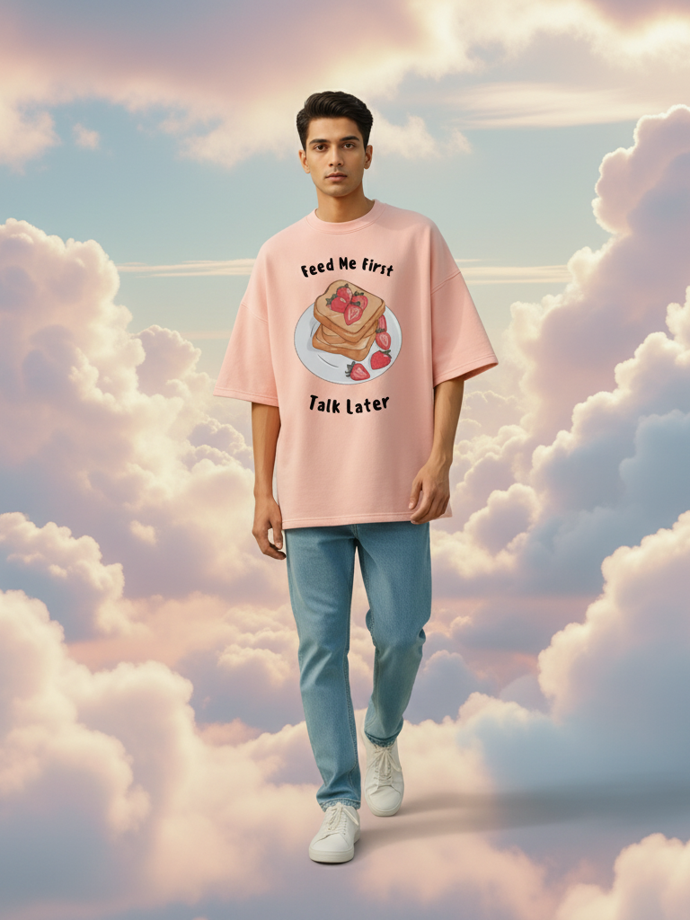 Unisex Flamingo Foodie Terry Cotton Oversized T-shirt