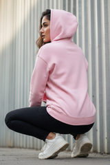 Women's Wanderlust Vibes Baby Pink Oversized Hooded Sweatshirt
