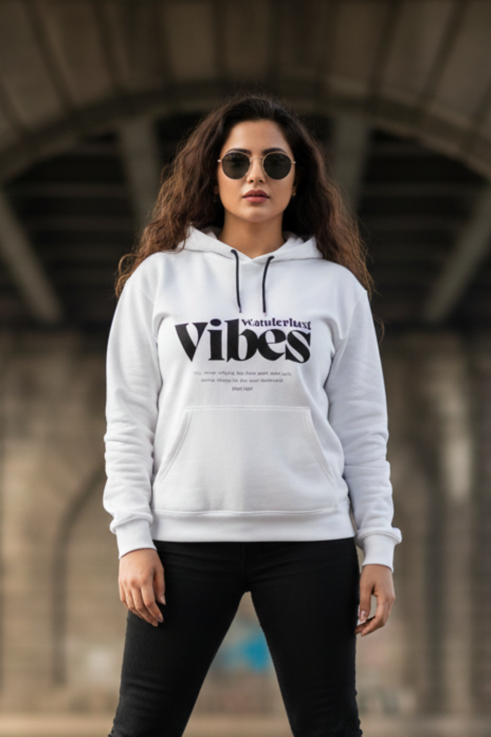 Women's Wanderlust Vibes White Oversized Hooded Sweatshirt