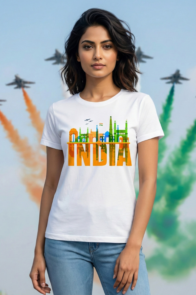 Women's INDIA Skyline Tricolour Art Classic Crew T-Shirt