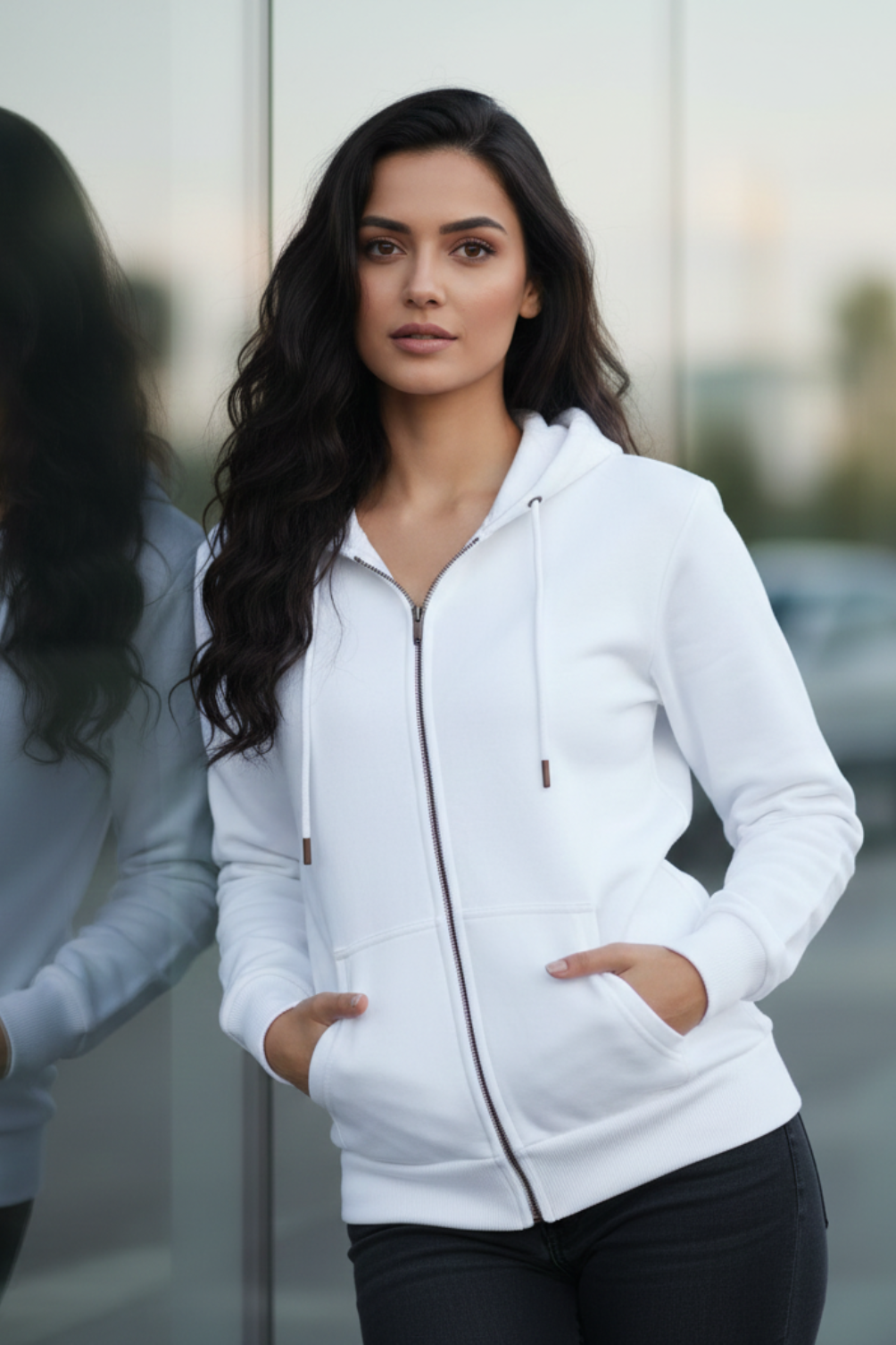 Women's Plain White Zipped Hoodie