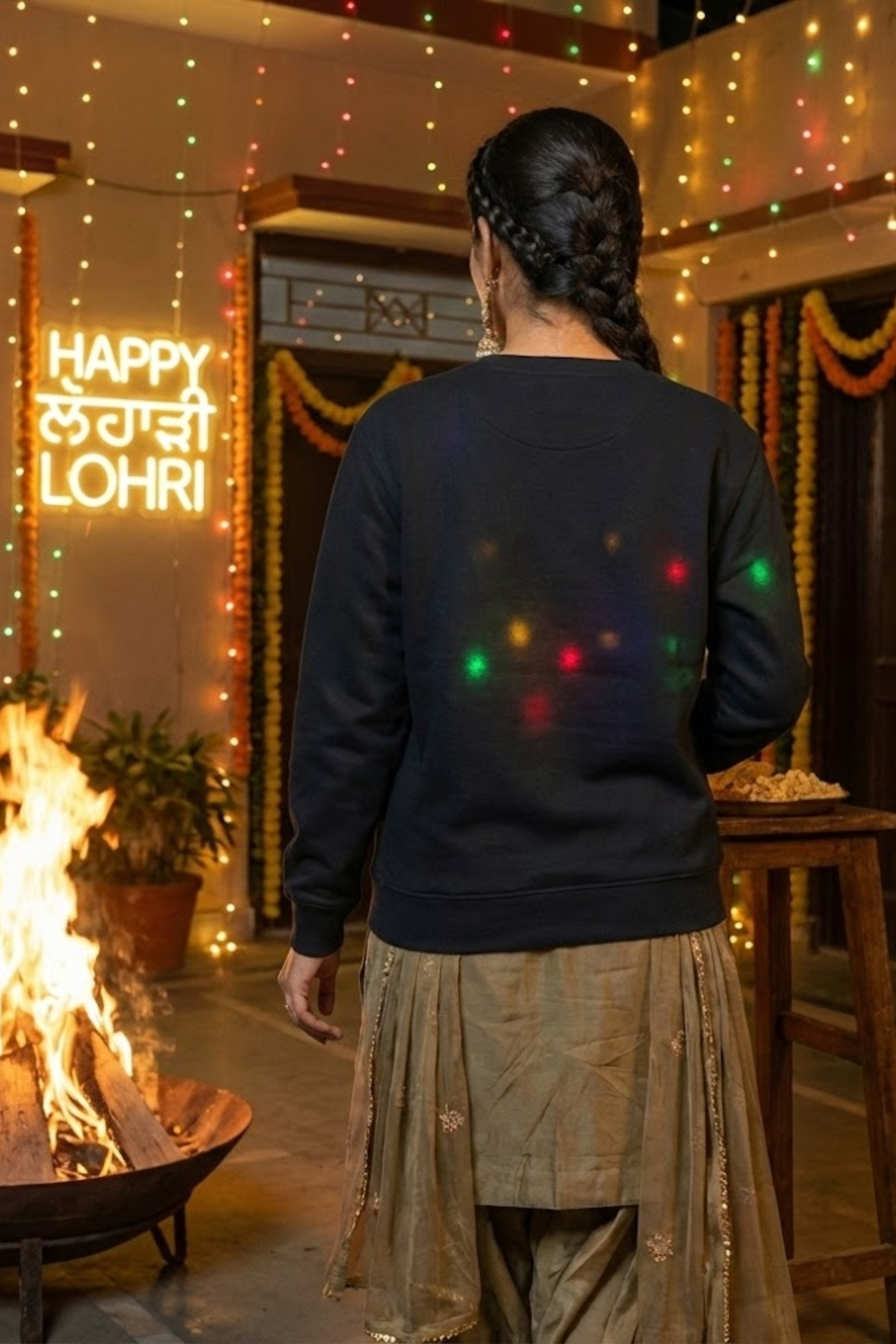 Women's Navy Blue Bonfire & Chill – Lohri Edition Cotton Sweatshirt