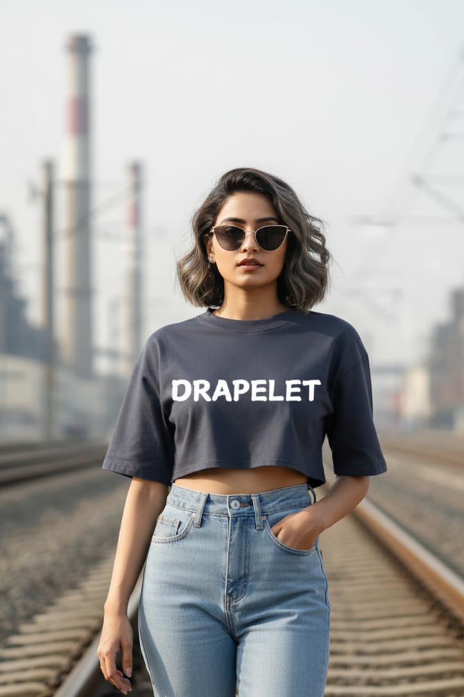 Women's Drapelet Navy Blue Crop Top