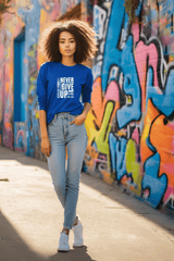 Women's Royal Blue Round Neck Full Sleeve Motivational T-shirt