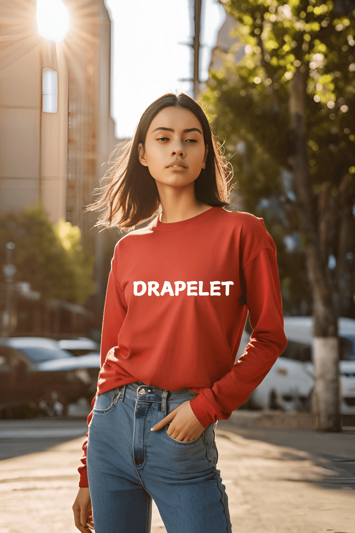 Women's Red Round Neck Full Sleeve T-shirt