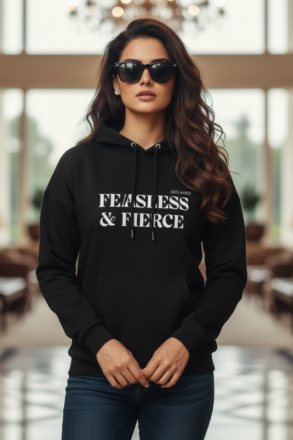 Women's Fearless Black Oversized Hooded Sweatshirt