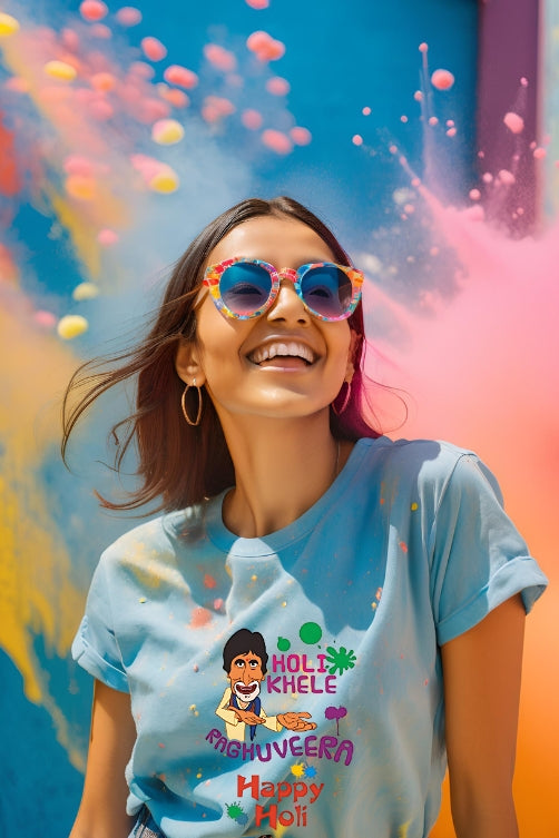 Women's "Holi Khele Raghuveera" Round Neck Half Sleeve Tshirt