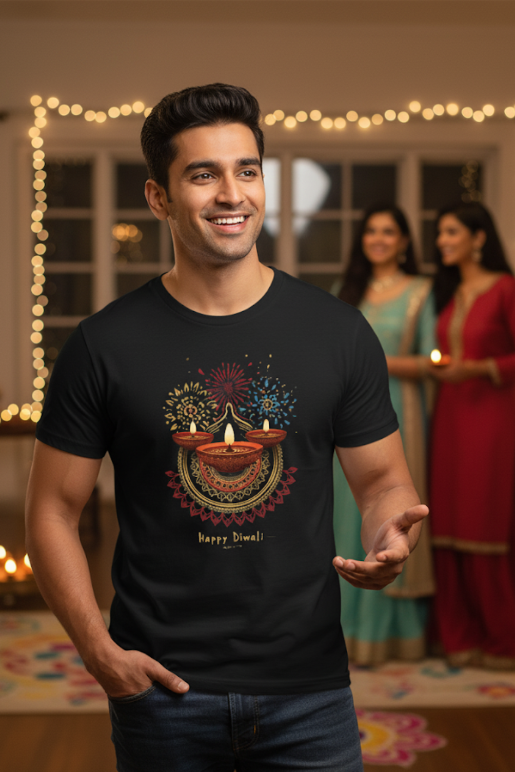 Unisex Boho-Chic Diya Celebration Classic Crew T-Shirt