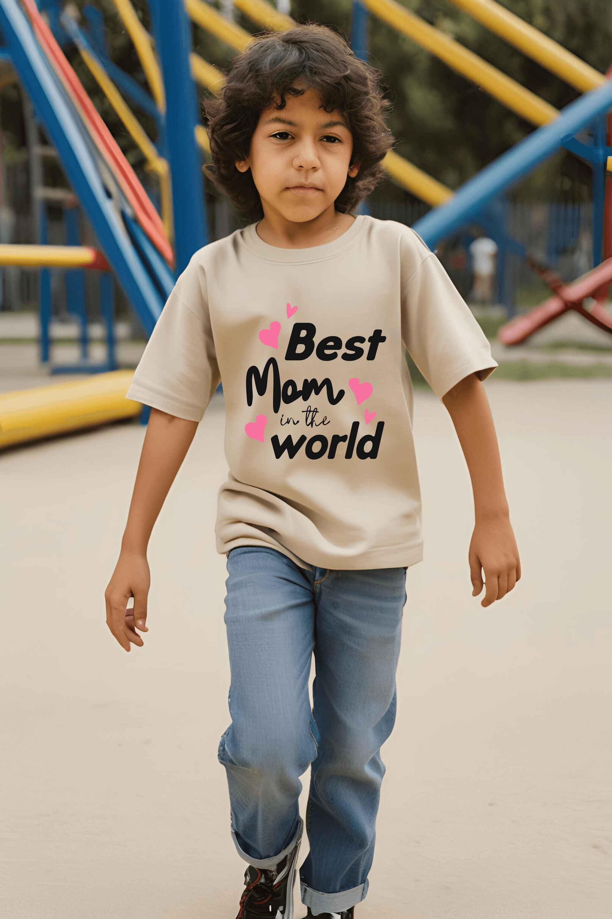 Boys Round Neck Half Sleeve Mom Love T-shirt