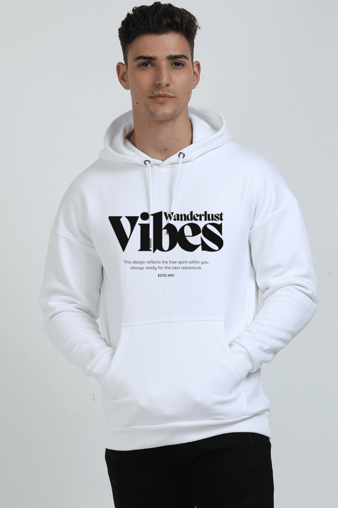 Men's Wanderlust Vibes White Oversized Hooded Sweatshirt