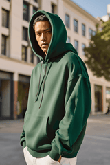 Unisex Bottle Green Oversized Hooded Plain Sweatshirt