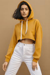 Women's Plain Mustard Yellow Crop Hoodies