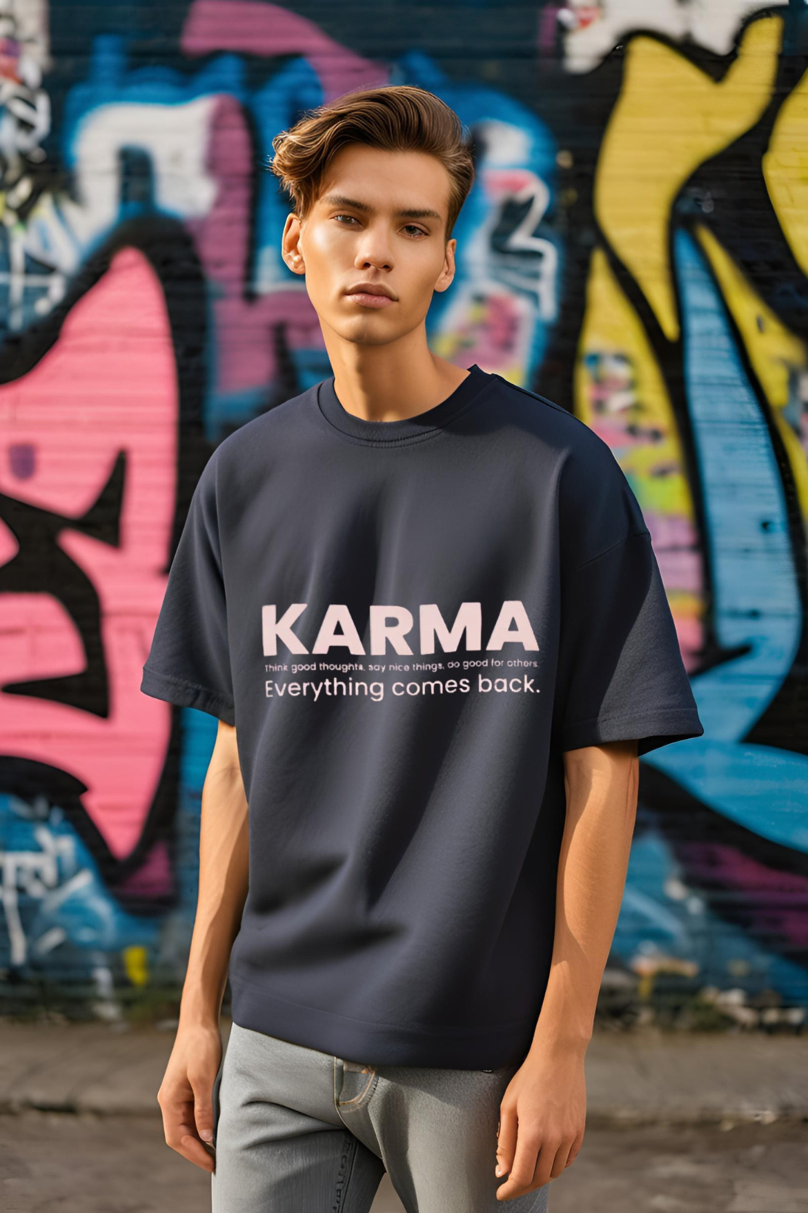 Unisex Navy-Blue Karma Terry Cotton Oversized T-shirt