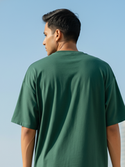 Unisex Bottle Green Round Neck Half Sleeve Different View Oversized T-shirt