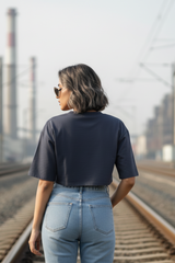 Women's Drapelet Navy Blue Crop Top