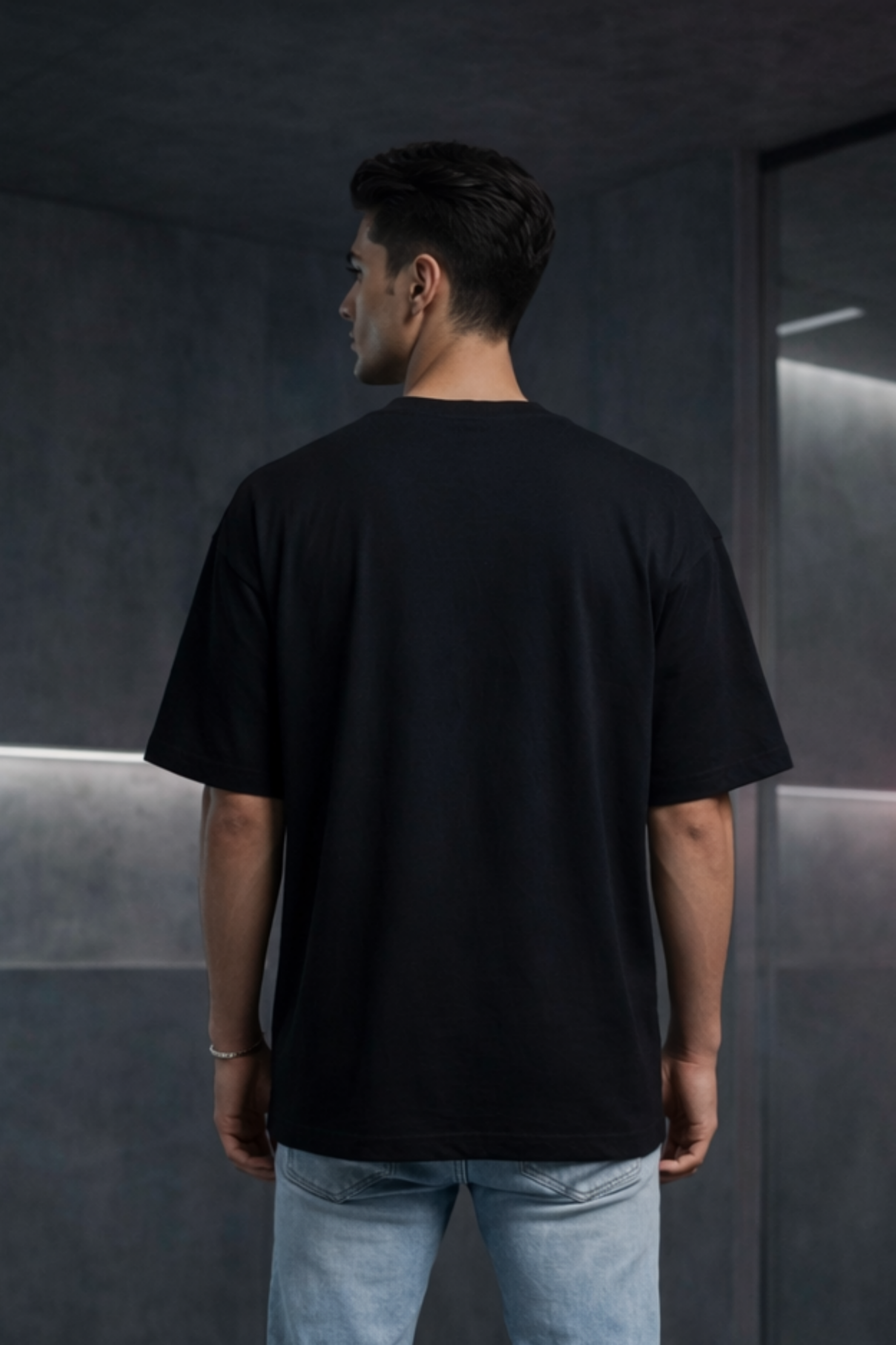 Men's Locked Minimal Neon Lines Graphic Oversized T-Shirt