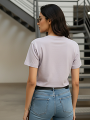 Women's Round Neck Lavender Half Sleeve Plain T-shirt