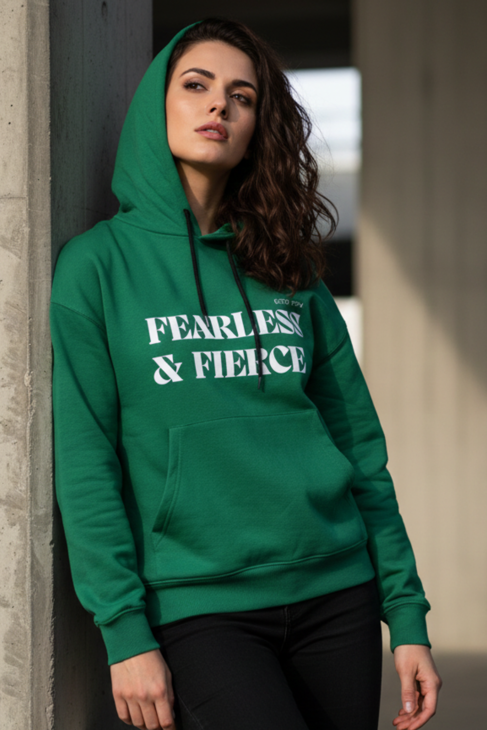 Women's Fearless Bottle Green Oversized Hooded Sweatshirt