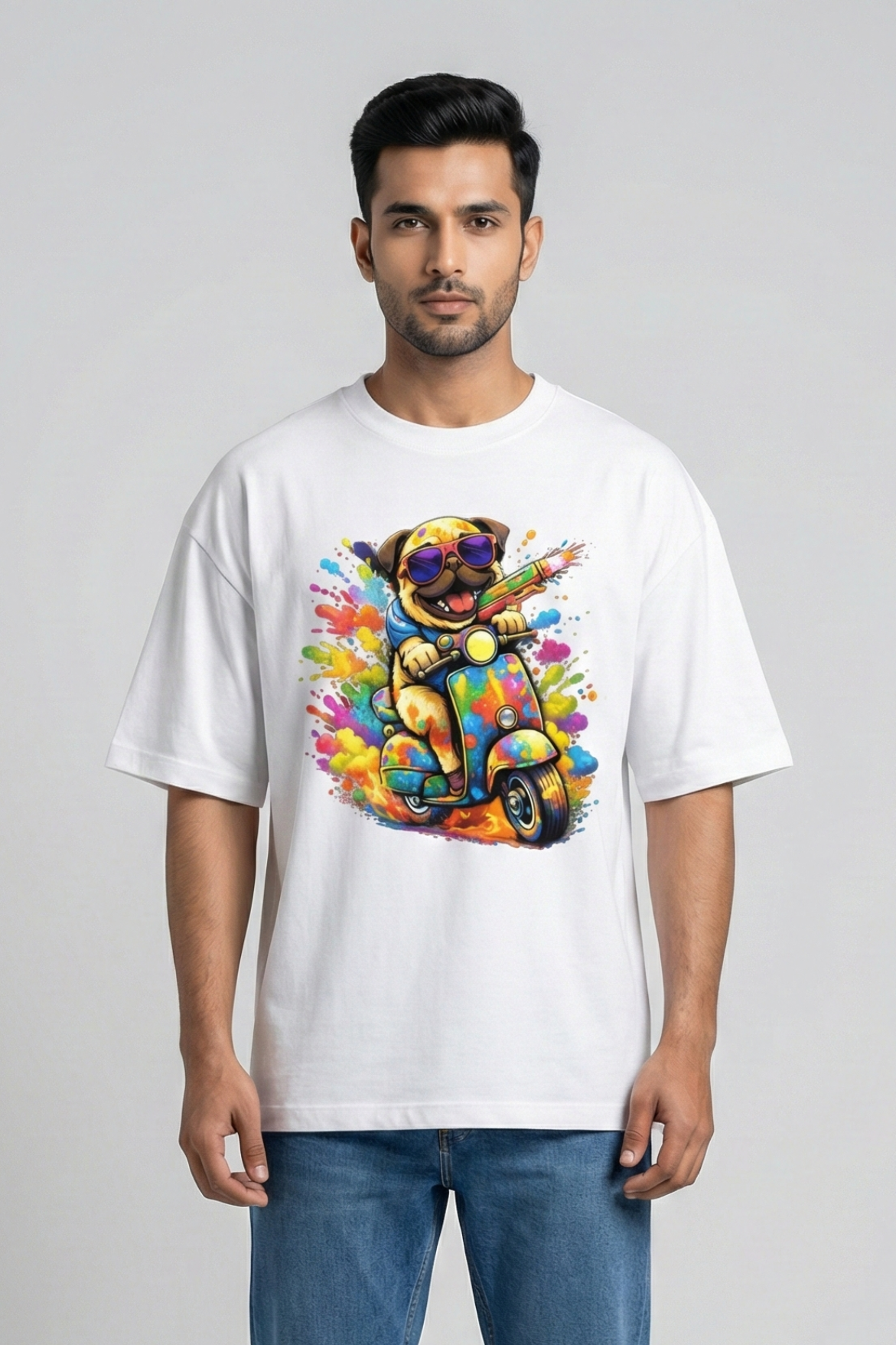 Men's Holi Vibes Scooter Dog – Classic Oversized White T-Shirt