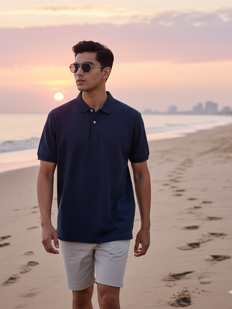 Men's Navy Blue Polo Half Sleeve T-shirt