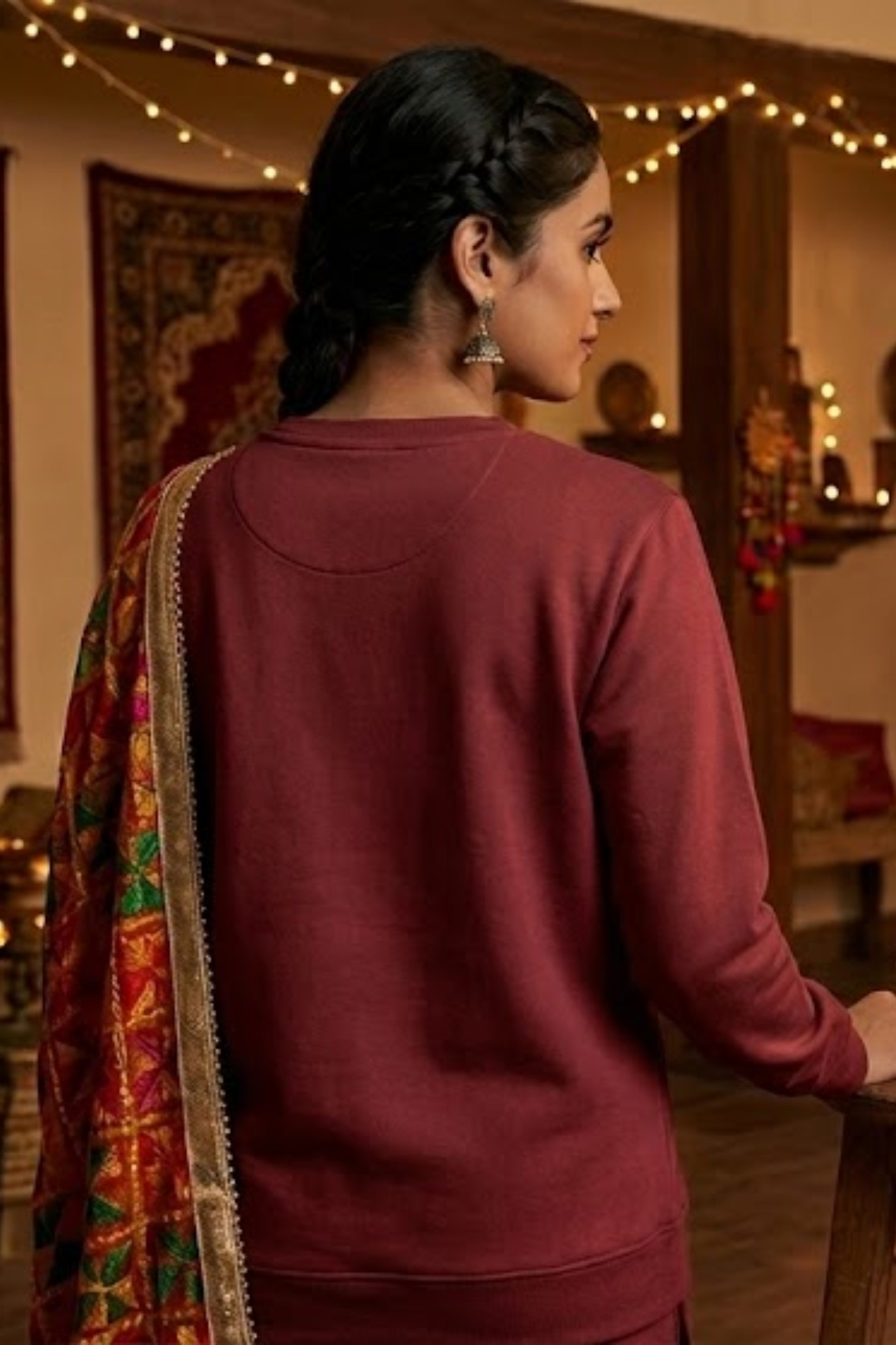 Women's Maroon Bonfire & Chill – Lohri Edition Cotton Sweatshirt