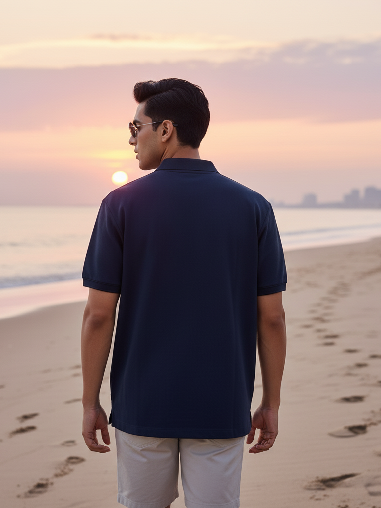 Men's Navy Blue Polo Half Sleeve T-shirt