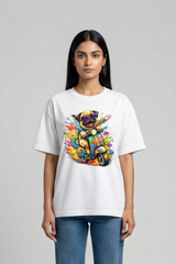 Women's Holi Vibes Scooter Dog – Classic Oversized Black T-Shirt