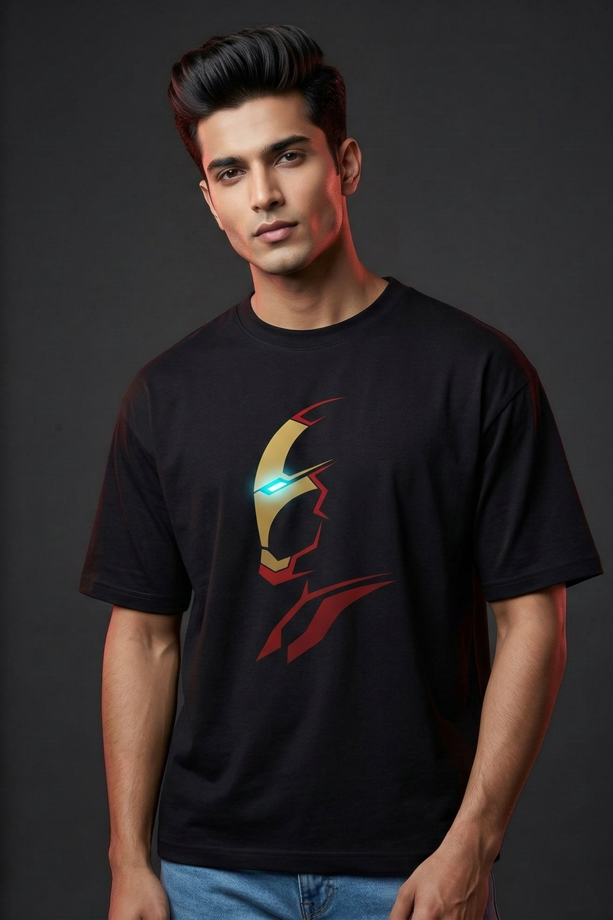 Men's Minimal Iron Man Helmet Graphic Oversized T-Shirt