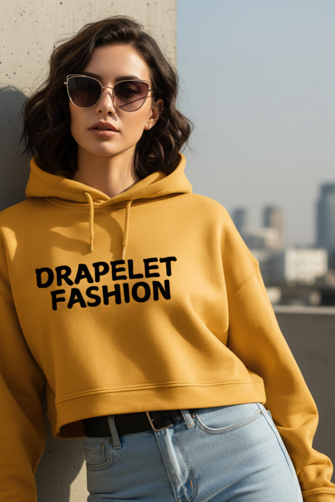 Women's Drapelet Mustard Yellow Crop Hoodie