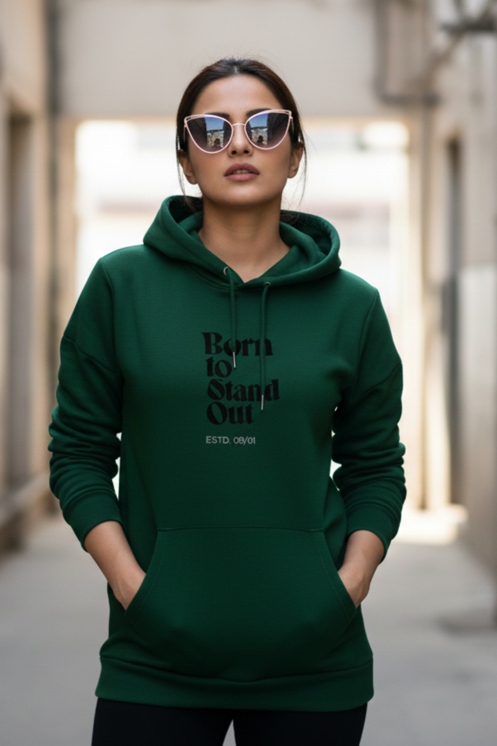Women's Stand Out Bottle Green Oversized Hooded Sweatshirt