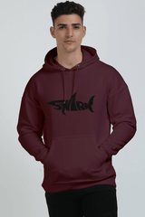 Men's Shark Typography Maroon Oversized Hooded Sweatshirt