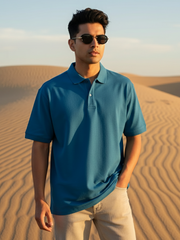 Men's Petrol Blue Polo Half Sleeve T-shirt