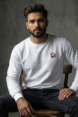 Men's White Biker Skull Graphic Sweatshirt