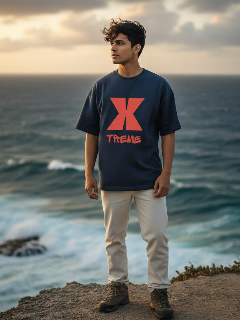 Unisex Navy-Blue Extreme Terry Cotton Oversized T-shirt