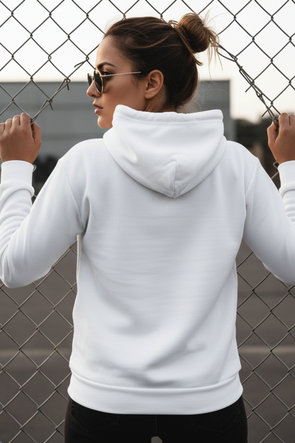 Women's Shark Typography White Oversized Hooded Sweatshirt