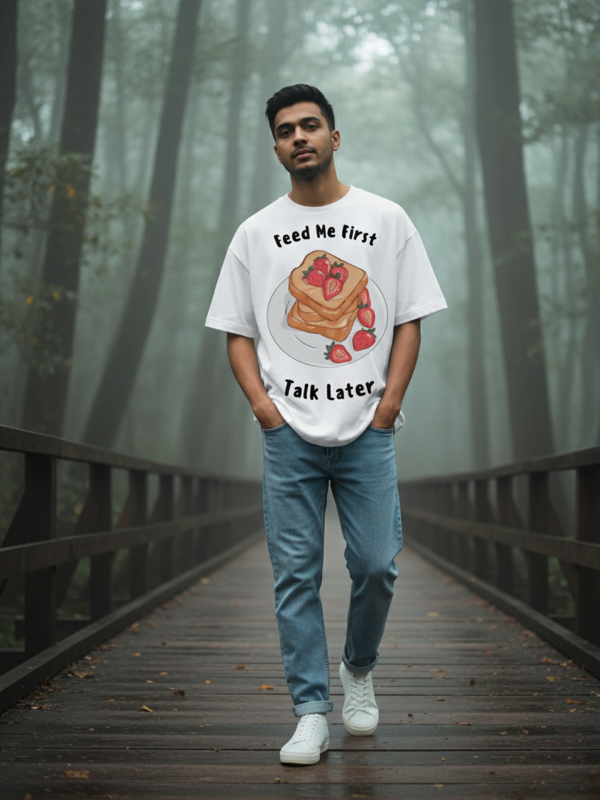 Unisex White Foodie Terry Cotton Oversized T-shirt