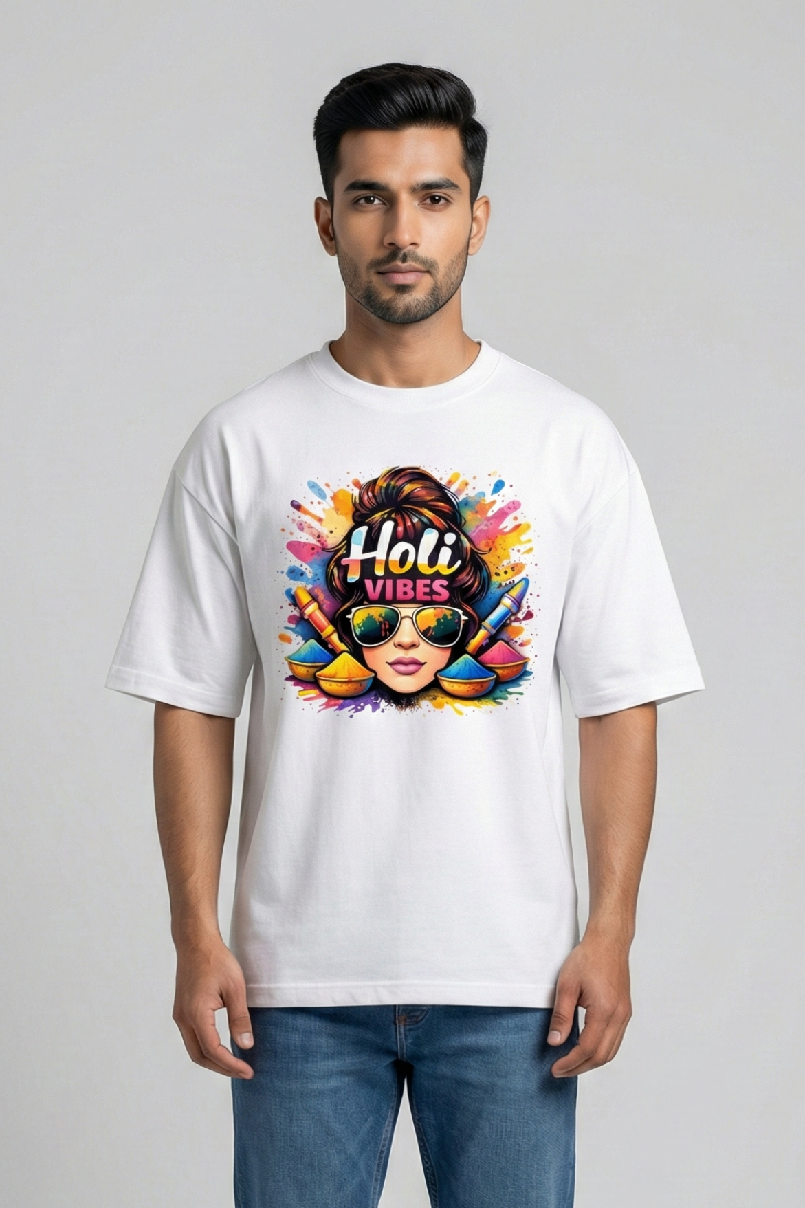 Men's Holi Vibes Pop Art – Classic Oversized White T-Shirt
