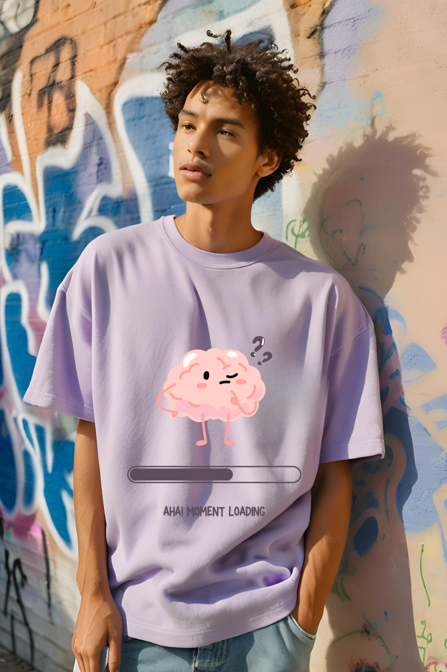 Unisex Lavender Funny Thinking Brain Terry Cotton Oversized T-shirt