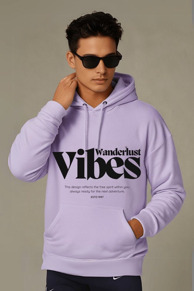 Men's Wanderlust Vibes Lavendar Oversized Hooded Sweatshirt