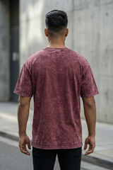 Men's Don’t Mess with Me Oversized Acid Wash Maroon T-Shirt