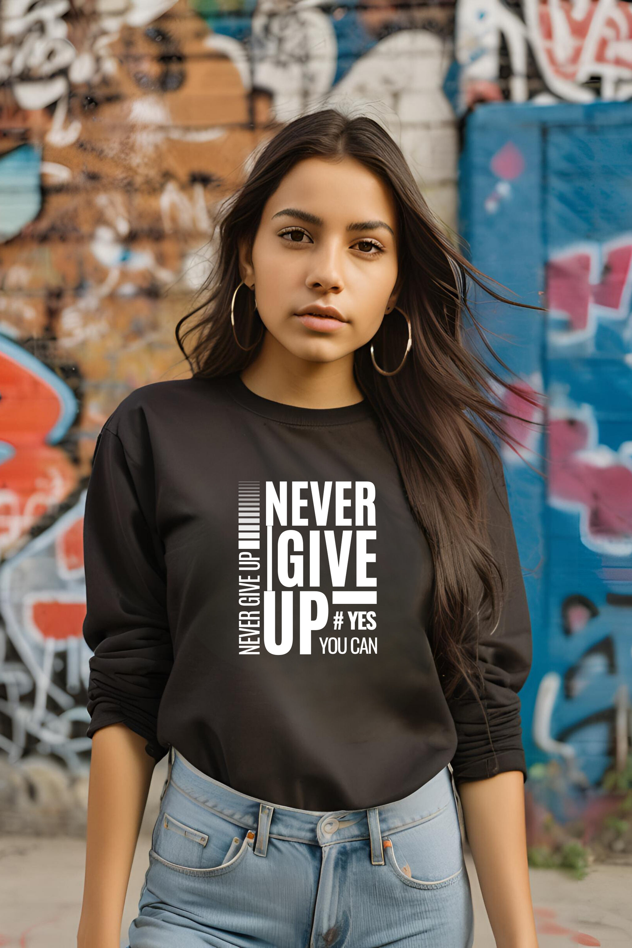 Women's Round Neck Full Sleeve Motivational T-shirt