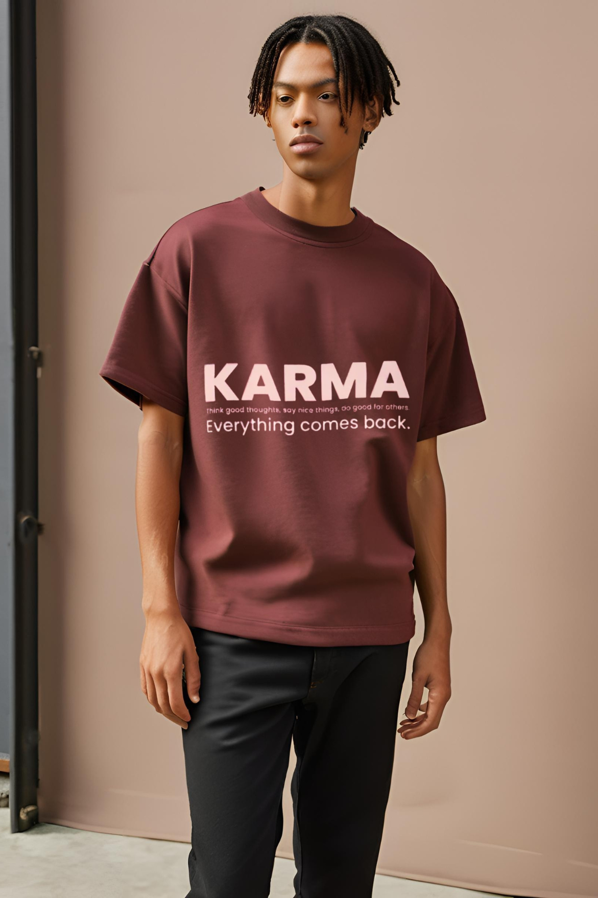 Unisex Maroon Karma Terry Cotton Oversized T-shirt