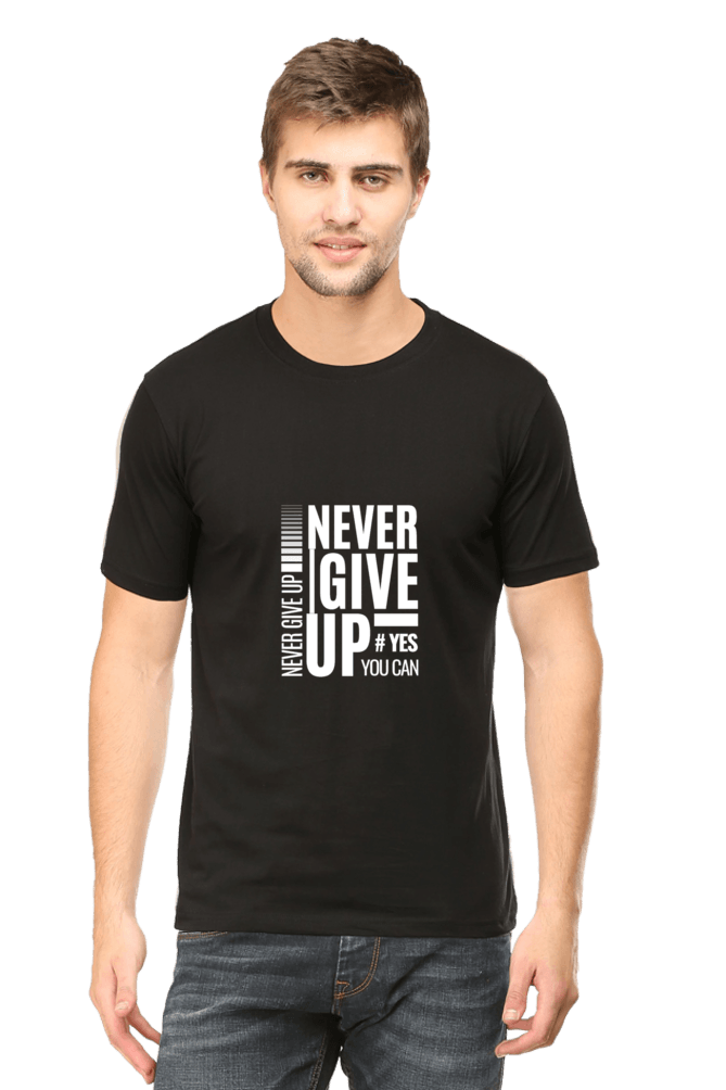 Men's Round Neck Half Sleeve Never Give Up T-Shirt