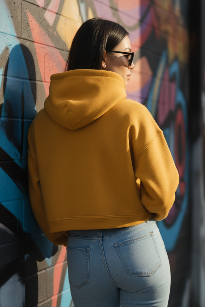 Women's Drapelet Mustard Yellow Crop Hoodie