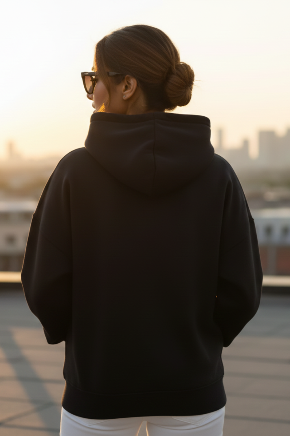 Women's Black Oversized Hooded Plain Sweatshirt