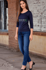 Women's Navy-Blue Round Neck Full Sleeve Unique T-shirt