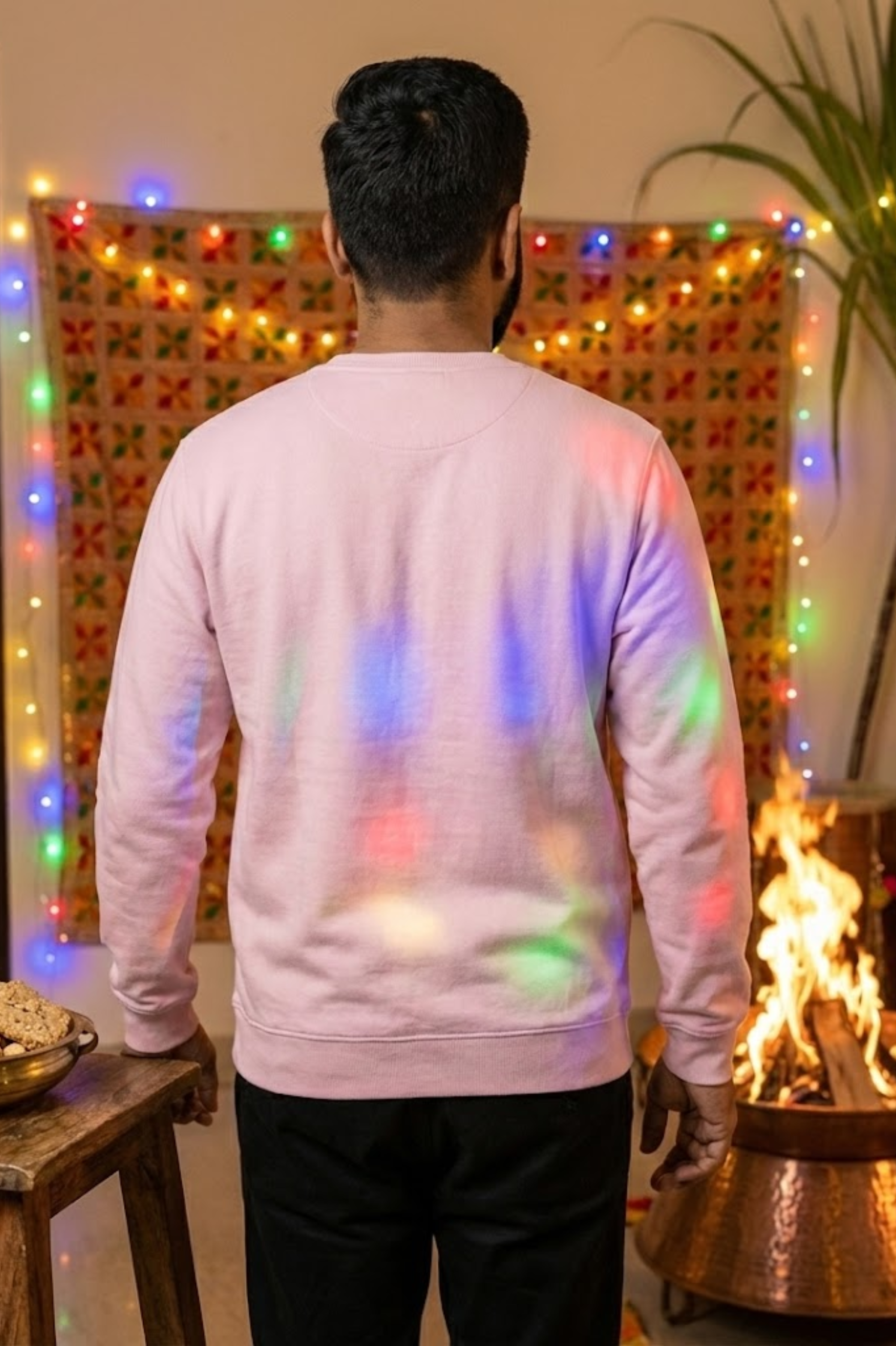 Men's Baby Pink Pop Goes the Lohri – Festive Cotton Sweatshirt