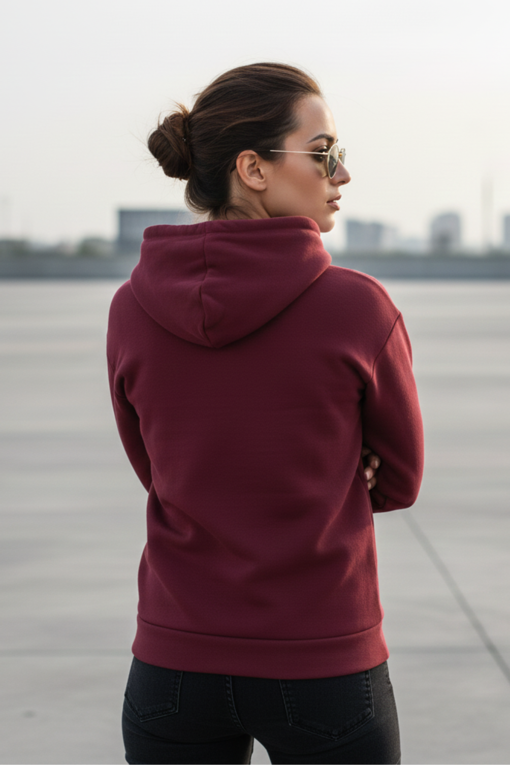 Women's Shark Typography Maroon Oversized Hooded Sweatshirt