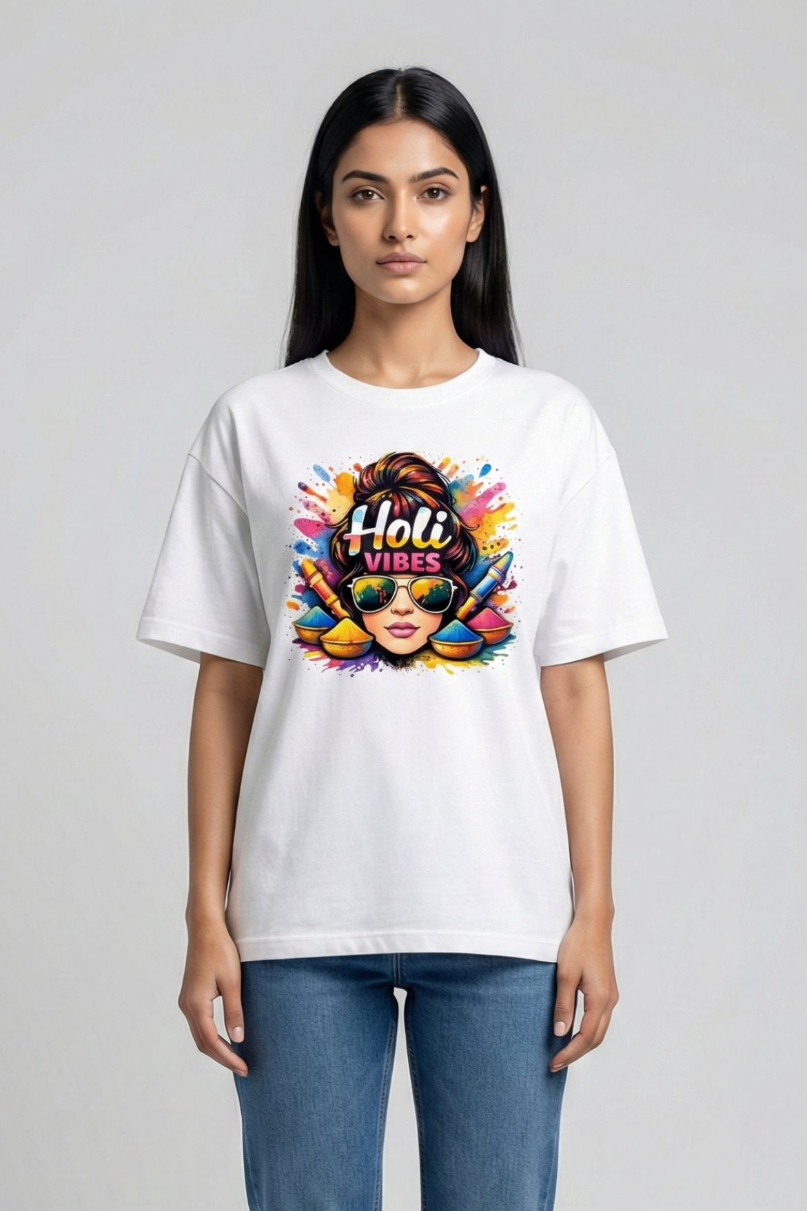 Women's Holi Vibes Pop Art – Classic Oversized White T-Shirt