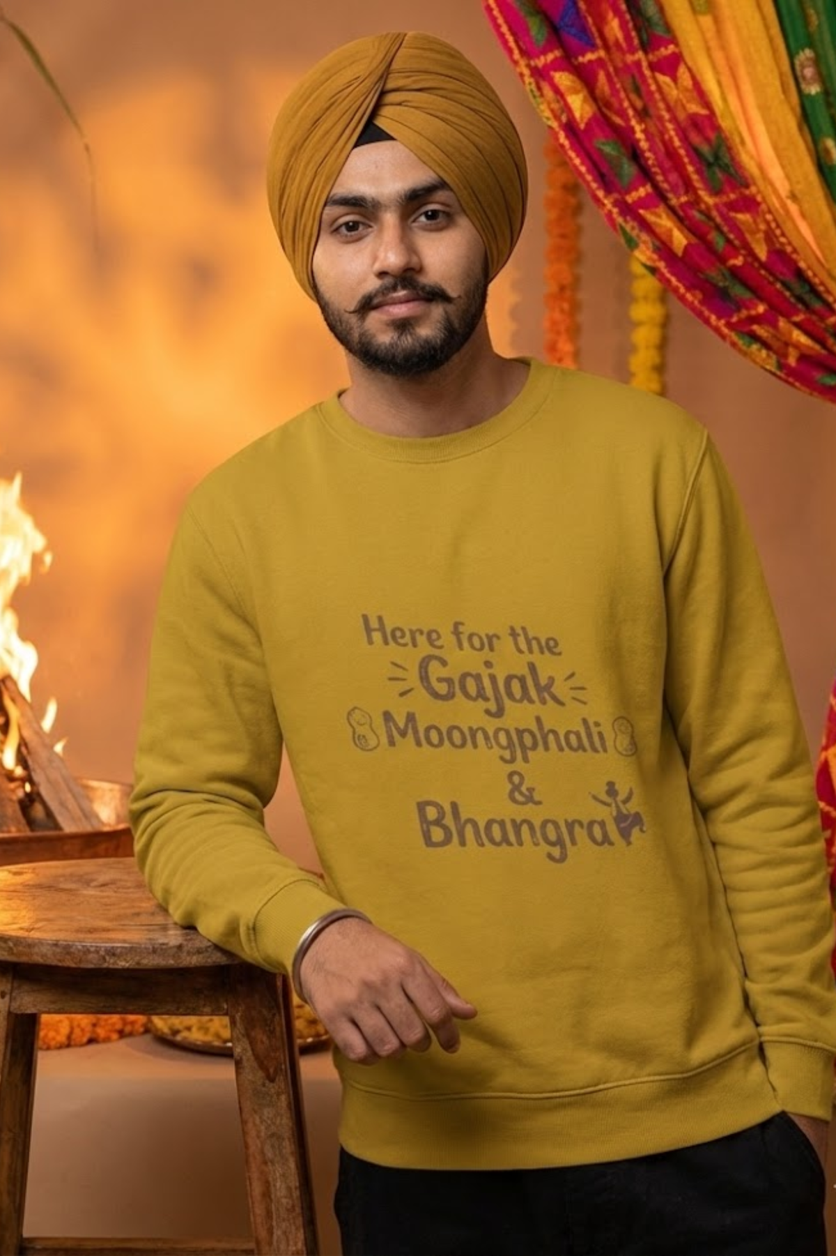 Men's Mustard Yellow Gajak, Moongphali & Bhangra – Cotton Sweatshirt